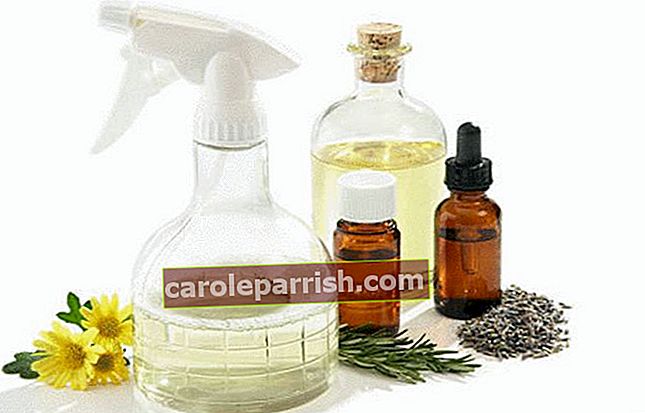 bottiglia-con-tappo-spray-riempita-con-aceto-bianco-vicino-a-tre-bottiglie-di-olio-essenziale-e-semi di lavanda